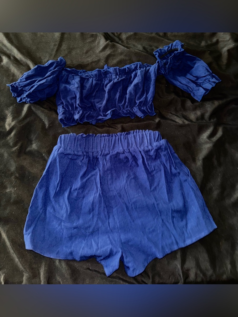 SHEIN Navy Blue Smocked Crop Top and Shorts Set
